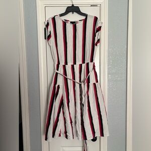 Who What Wear Striped Mini Dress Red Black Tie Waist Size Small